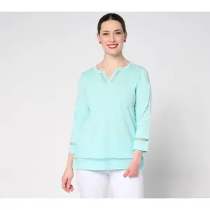Belle Beach by Kim Gravel Slub Knit Breezy Bliss Open Trim Top