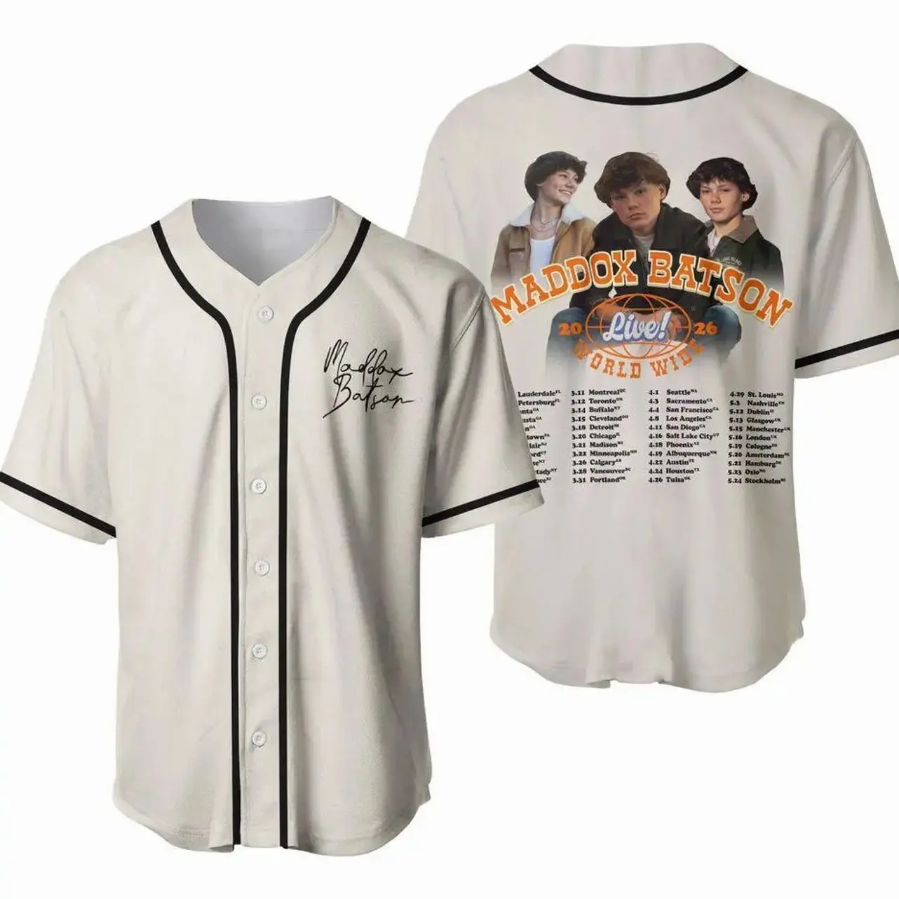 Personalized Maddox Batson Live Worldwide Tour 2026 Baseball Jersey