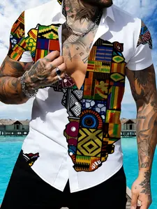 Men's Colorful African Map Ethnic Print Short Sleeve Shirt