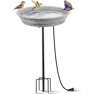 Heated Bird Bath for Outdoors for Winter, 75W Bird Bath Water Heater Bird Bath Deicer,Deep Bowl Thermostatic Control Weather Resistance  with  Metal Pole for All Seasons(Grey)