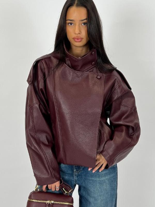 Women's Faux Leather Jacket New In Coats Demi-Season Black Brown Jacket Short Coat Spring Asymmetric Zip Motorcycle Jacket Streetwear Long Sleeve Red Aviator Jacket Womens Coat Women's Faux Leather Jacket New In Coats Demi-Season Black Brown Jacket Short Coat Spring Asymmetric Zip Motorcycle Jacket Streetwear Long Sleeve Red Aviator Jacket Womens Coat