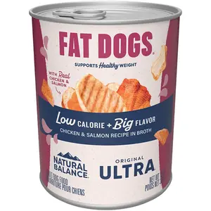 Natural Balance Fat Dogs Original Ultra Low Calorie Big Flavor Chicken & Salmon Recipe in Broth 13 oz Pack of 12 for Overweight Adult Dogs