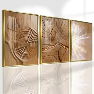 3 Counts Aluminum Alloy Framed Painting, Abstract Wood Texture And Light Burst Pictures, Home Decoration For Living Room, Bedroom, Office, Restaurant, Hallway Wall Decor, Odorless Print Artwork, Luxury Perfect Gift For Friends And Family