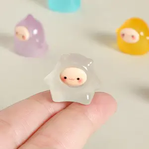 3pcs White Cute Handmade Mini Fairy Ghost Night Glow Resin Figurines Set, Desktop Car Decorations, DIY Craft Accessories, Keychain Hanging Pendants