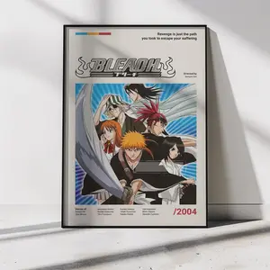 Bleach Poster, Ichigo Kurosaki Anime Wall Art, Soul Reaper Shinigami Print, Retro Japanese Manga Room Decor Gift ( Unframed - Print Only )