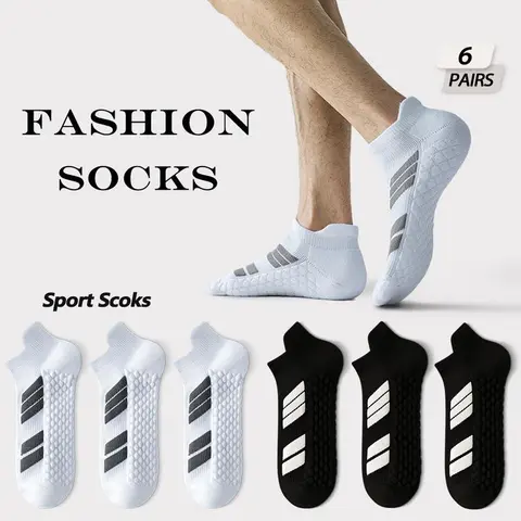 Mqamex Men's 6-Pair Unisex Low Cut No-Show Athletic Socks - Stripe Polyester, Shock-Soft Terry Soles, Cotton, Short Mesh, Water Absorbent, Machine Washable, Back to School Menswear All Season Socks