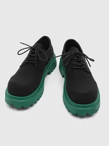 Men's Colorblock Thick Rubber Sole Leather Walking Shoes, Fashion British Vintage Style, Comfortable Inner Lining, Anti-Slip Wear-Resistant Outsole