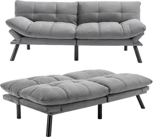 Convertible Futon Sofa Bed, Adjustable Backrest and Armrest, Modern Loveseat Sleeper for Living Room Home Office