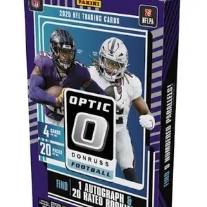 HOBBY BOX Donruss Optic 2025 NFL Trading Cards Box - 20 Packs, 4 Cards per Pack, Includes 1 Autograph & 20 Rated Rookie Cards