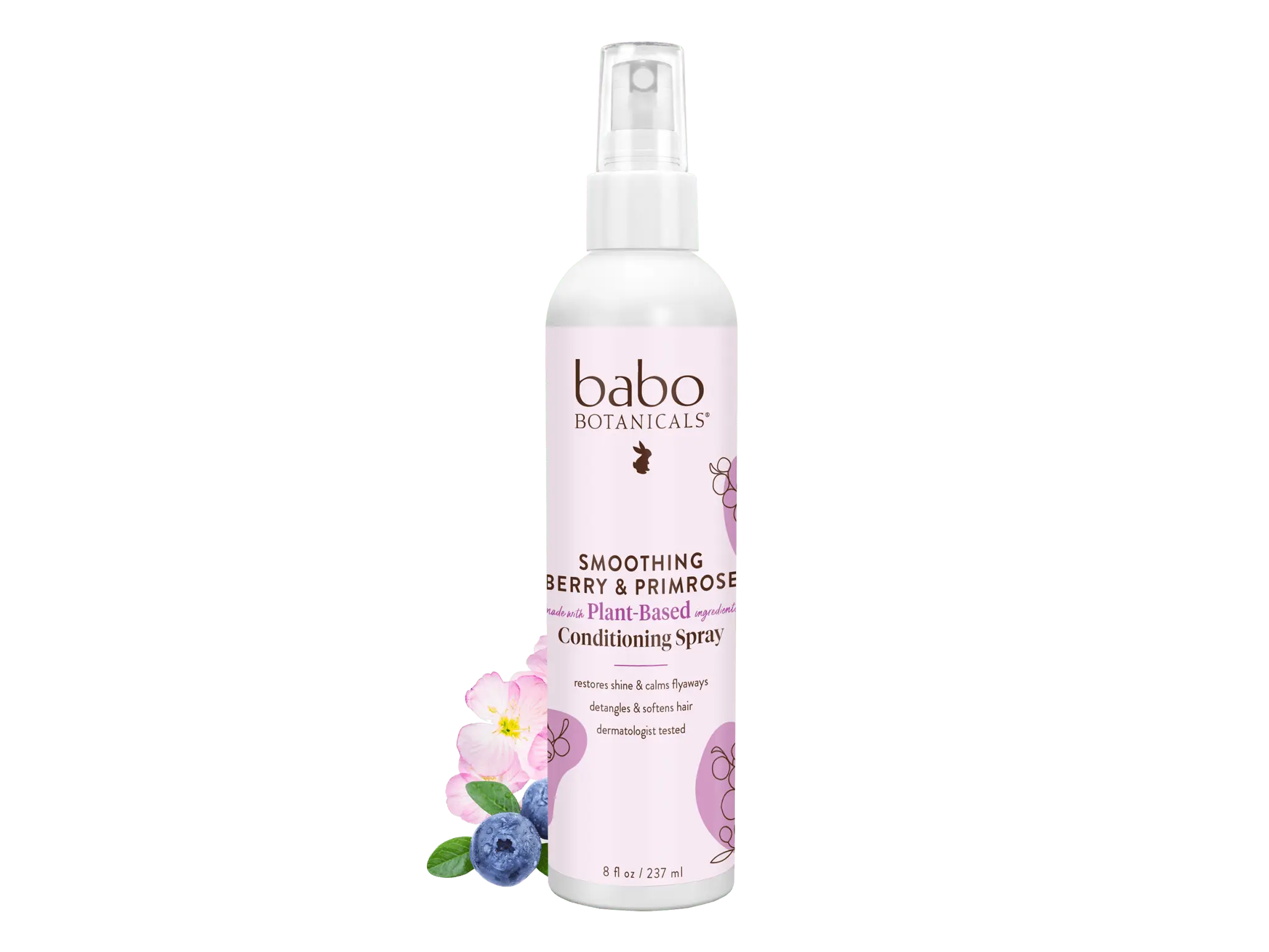 Babo Botanicals Smoothing Berry & Primrose Conditioning Spray – Made with Plant-Based Ingredients – Restores Shine & Calms Flyaways – Detangles & Softens Hair – Dermatologist Tested – 8 fl oz (237 ml)