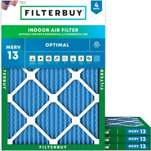Filterbuy 16.5x21.5x1 Air Filter (4-Pack), Pleated MERV 13 Optimal Defense HVAC AC Furnace Air Filters for Bryant and Carrier