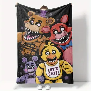 Five Nights Plush Flannel Throw Blanket, Cozy Soft Cartoon Fleece Blanket for Couch, Bed, Sofa, Bedroom and Gaming Room Home Decor
