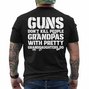 Guns Don't Grandpas With Daughters Do Shirt -Funny Grandpa & Granddaughter Gun Humor Tee, Short Sleeve Printed Graphic Shirt, Daily Casual Cotton Menswear