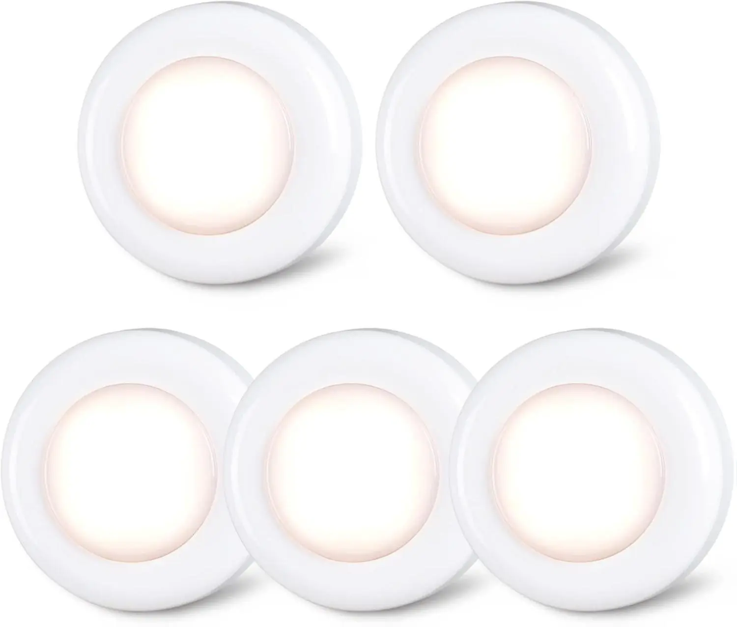 Push Tap Light, 2.8” Mini Night Touch LED Puck Lamp, Portable Under Cabinet Lighting AAA Battery Operated Powered, DIY Stick On Lights for Closet, Counter, Kitchen, Warm White, 5 Pack