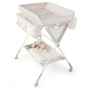 COSTWAY - Portable Baby Changing Table with 3-Level Adjustable Height-Beige COSTWAY - Portable Baby Changing Table with 3-Level Adjustable Height-Beige