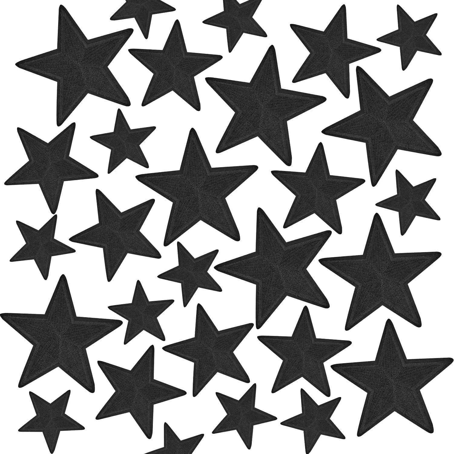 24-Piece Black Star Iron-On Patches Embellishments Set - 100% Fully Embroidered Iron-On Appliques for Garments, Backpacks, Hats to Add Exquisite Details
