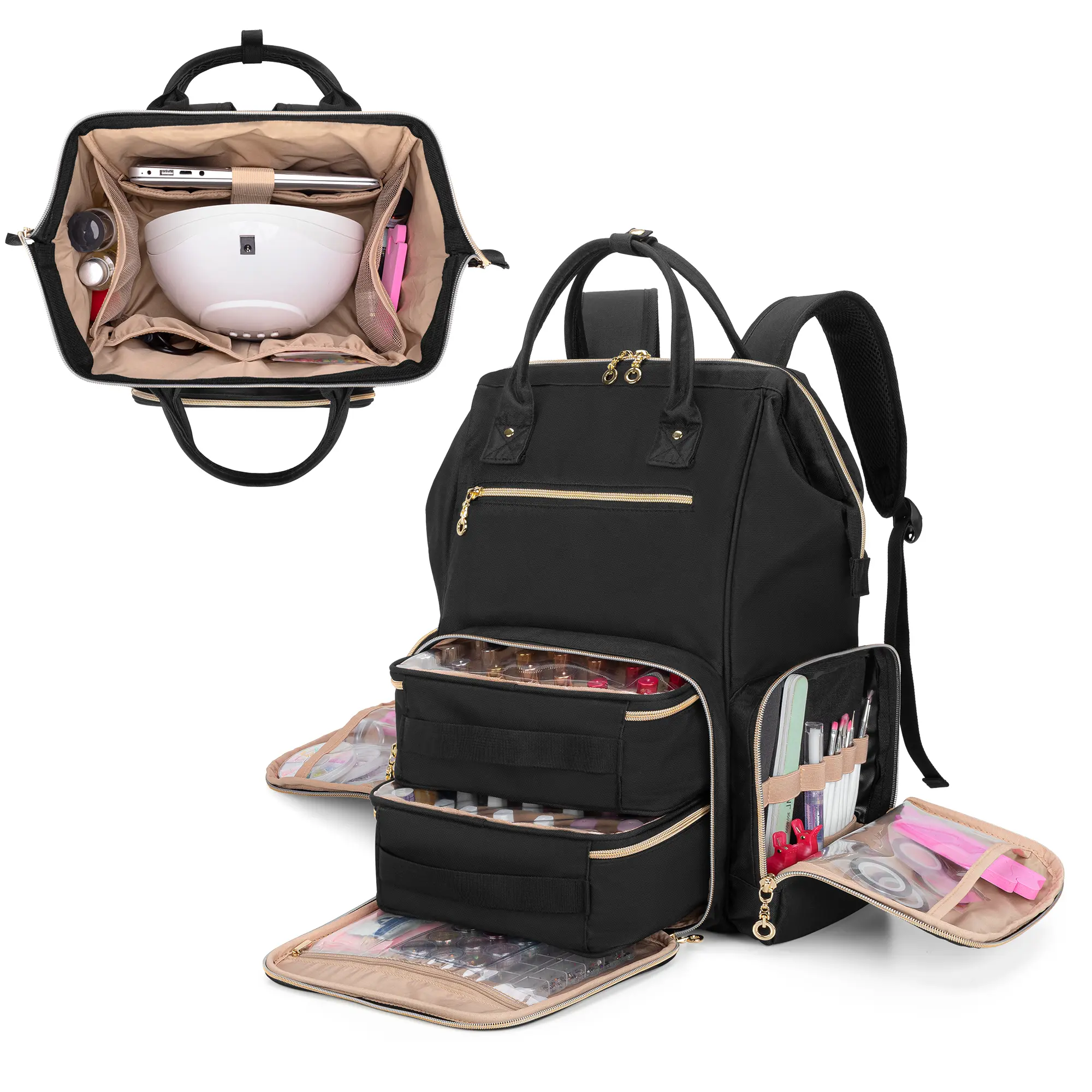 BAFASO Heavy-Duty Nylon Travel Backpack Nail Polish Organizer - Holds 56 Bottles, 1 Nail Lamp, with 2 Removable Pockets, Tools Storage Sections, Easy to Carry (Patented Design) summerwins,summerwins