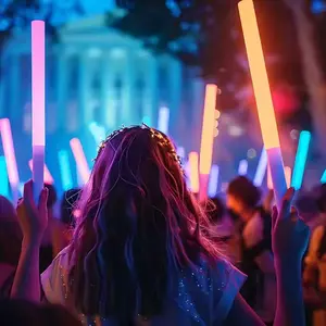 Christmas and New Year Glowing for Graduation Disposable Bulk Packed LED Foam RGB Luminous and Flashing Light Stick Set