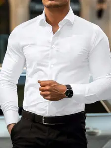Men's Solid Long Sleeve Dress Shirt, Business Formal Comfy Shirts for Work Office, Men's Top for All Seasons
