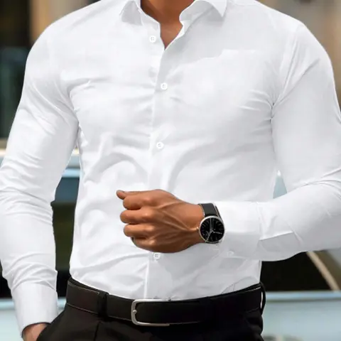 Men's Solid Plain Long Sleeve Dress Shirt, Button Front Design Shirt, Casual Business Style, Business Formal Comfy Shirts for Work Office, Business Work Clothes, Men's Top for All Seasons, Casual Fitted Shirt
