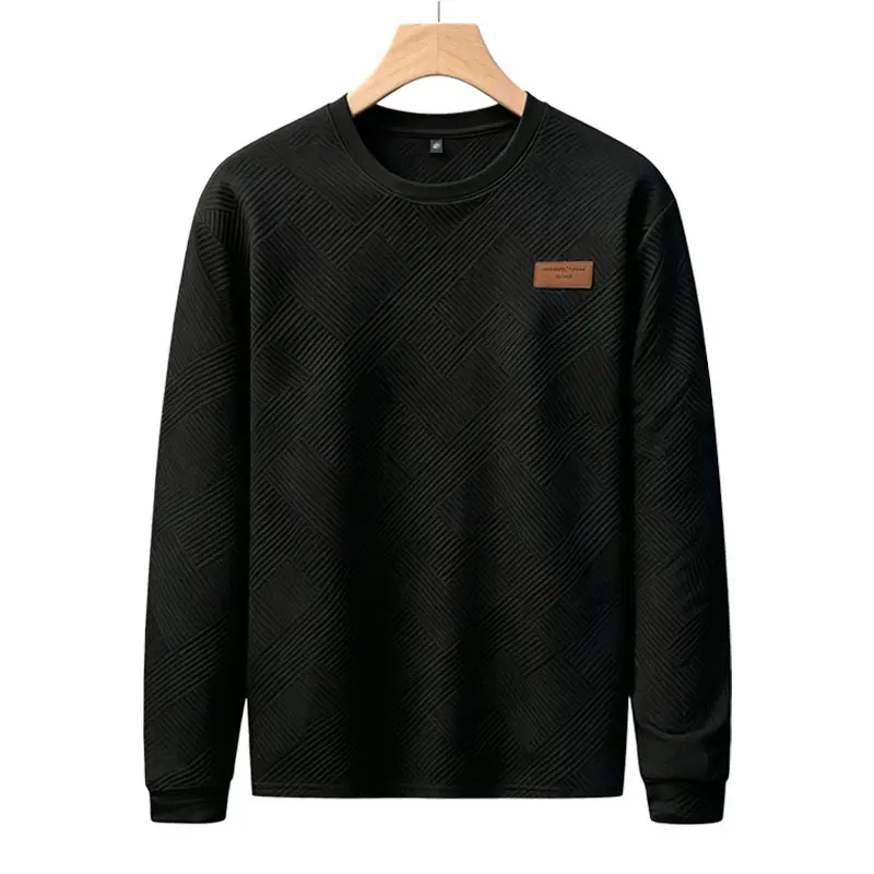 Men's Fashion Casual Sweatshirt - Soft Polyester Fiber, Round Neck, Long Sleeve, Gradual Layer with Serrated Pattern Patch |   Machine Washable, Ideal for Spring and Autumn