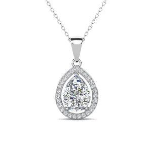 Isabel 18k White Gold Plated Halo Teardrop Necklace with Simulated Diamond Crystals