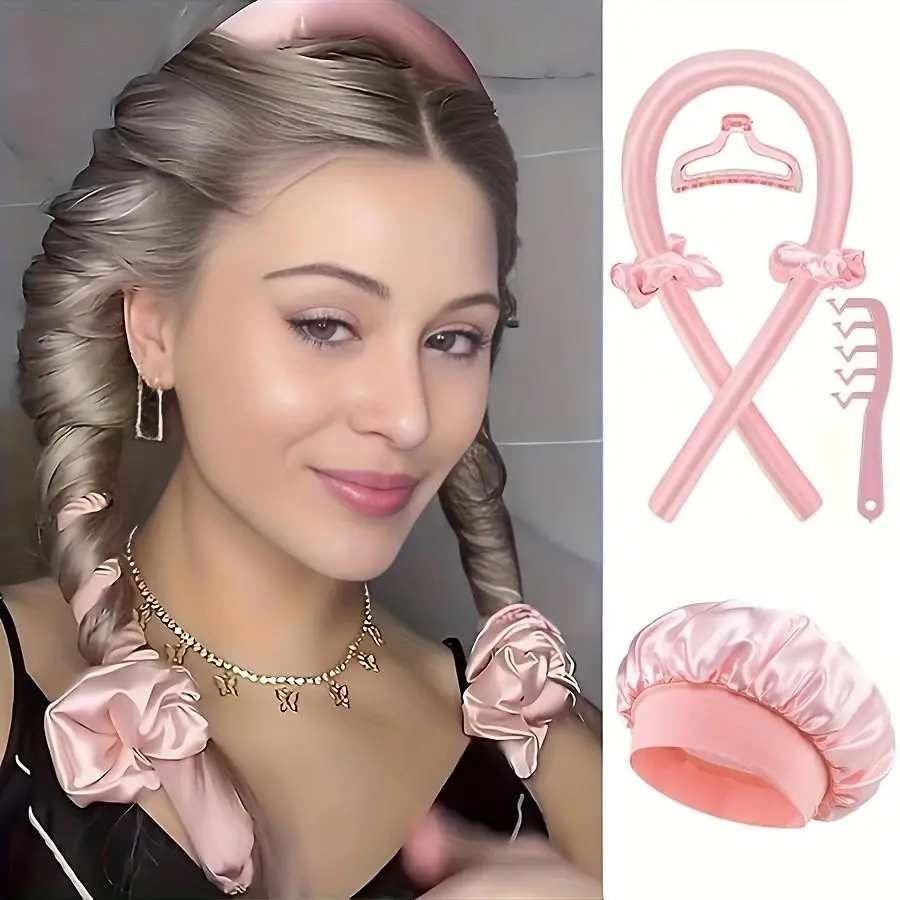 No Heat Curling Wand, Lazy Sleep Wave Maker, Hair Safe Curler, Large Elastic Band, Sleep Cap Hair Clip, Easy-To-Use Hair Styling Tool