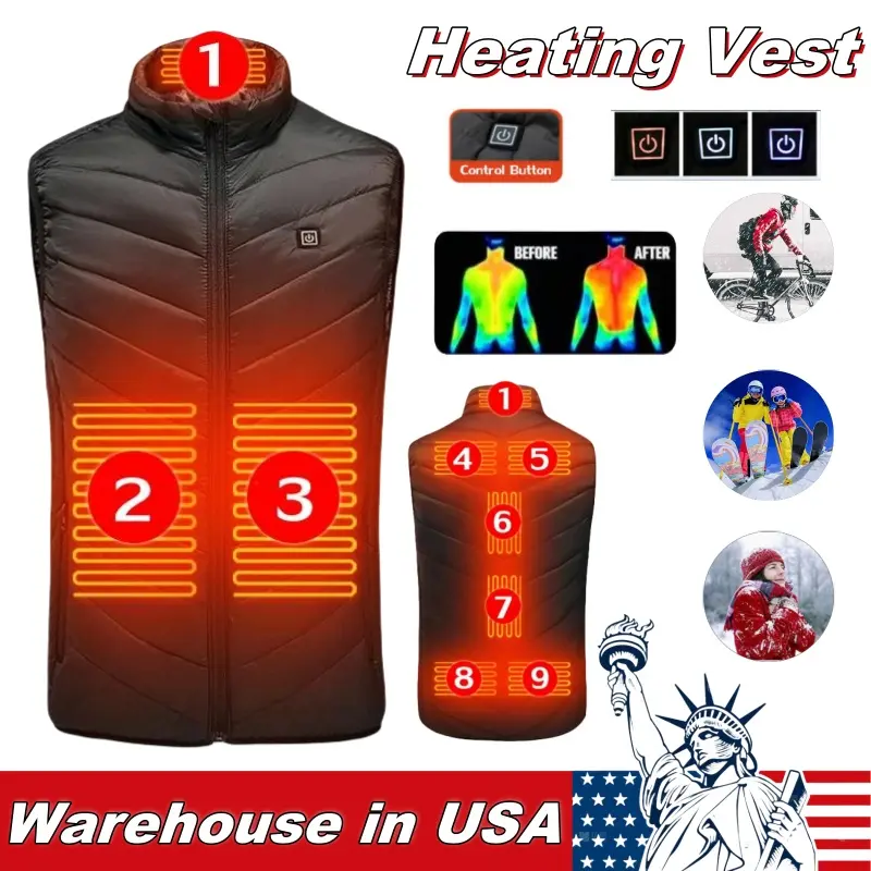 9-Zone Heated Vest for Men & Women, Casual Water Resistant USB Electric Polyester Body Warmer with 3 Heat Settings, Adult Women, Anti Water Splashing, Basic, Cotton, Crew Neck, Do Not Use Strong Acid Detergent, S, Multi-Size, Usb Powered, Cold Wash, Hand