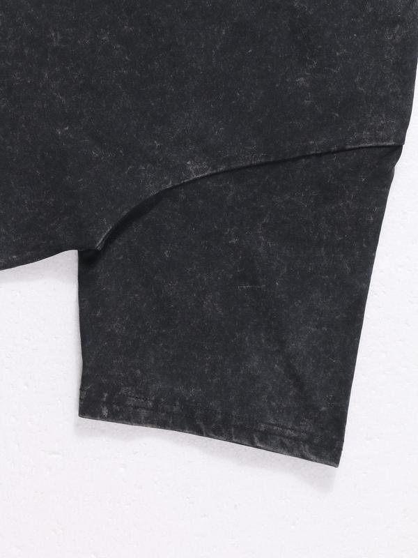 Holafish Acid Washed Shirt "The Skeleton Girl "Print Casual Graphic Tee Half Short Sleeves Crew Neck Summer Comfortable Cotton Top for Women - Fit bershka Everyday T-Shirt Womenswear Black Crewneck Shortsleeve Streetwear Tshirt