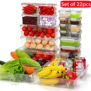 NW3Lbs 22-Pack Clear Refrigerator Organizer Bins with Lids – Stackable Food Storage Containers for Fridge, Fruits, Vegetables, Eggs, Grapes, Tomatoes