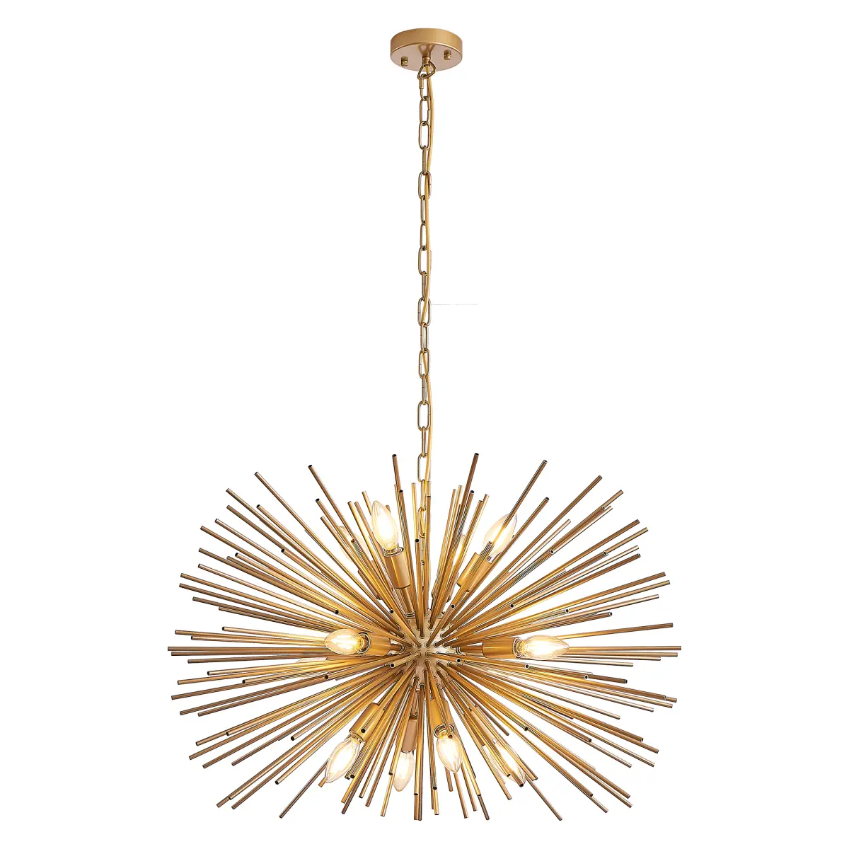 Gold Mid-Century 1950s Style All-Metal Starburst Sputnik Chandelier, 28.7x28.7x74.8 in, 12-Light E12 Adjustable Height Pendant Ceiling Fixture for Living Room, Dining Room, 1950S Style Chandeliers, Adjustable Chandeliers