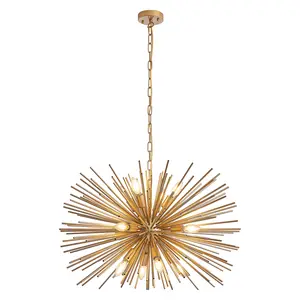 Gold Mid-Century Starburst Chandelier 28.7x28.7x74.8 Inch 12-Light E12 Sputnik Pendant Adjustable Height Ceiling Fixture for Living Room Dining Room Foyer