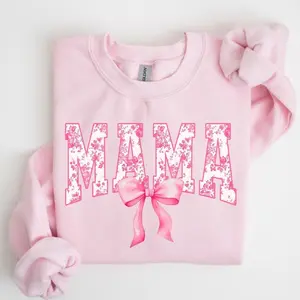 Coquette Bow Mama Sweatshirt, Floral Mama Shirt, Retro Mama Sweatshirt, Varsity Mom Crewneck, Mothers Day Gift for Her, Cute Mama Hoodie
