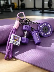 Fitness Themed Silicone Pendant, Contrasting Woven Lanyard, Barbell Piece Dumbbell Shaker Accessories, Backpack Key Pendant, Creative Gift For Sports Enthusiasts, Mini Equipment Keychain, Trendy And Cool Fitness Pendant|Bag Charms Accessory |Bag Pendant