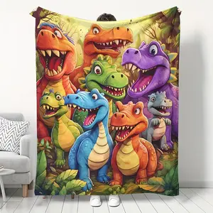 [Suitable for young people] Soft and comfortable cartoon dinosaur flannel blanket | Colorful, warm and pleasant, suitable for office, camping, travel | Machine washable, universal gifts in all seasons, birthday, party gifts, essential for survival in the