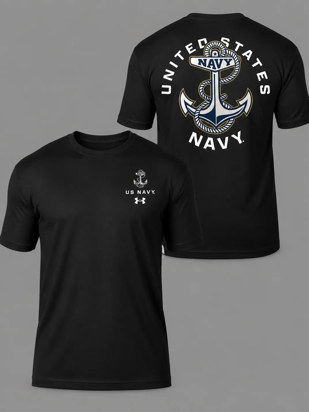 US Navy T-Shirt with Anchor Emblem and United States Navy Back Print, Black Soft Cotton Blend Shirt, Patriotic Military Lifestyle Apparel, for Men and Women, Veteran Gift