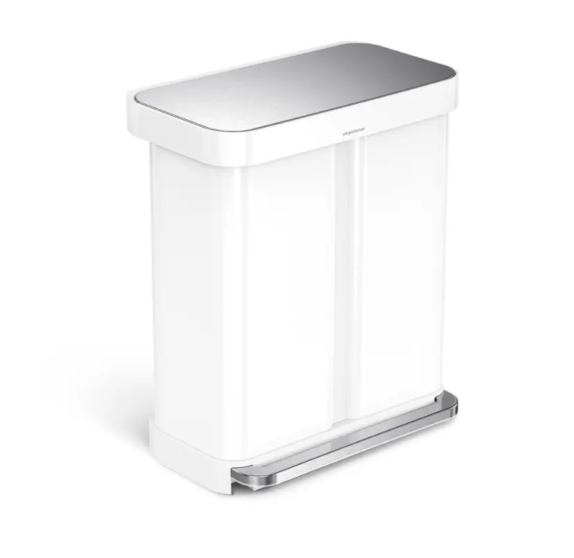 simplehuman Step Recycler 58L, Two Section Kitchen Bin, Dual Waste Container, Liner Pocket Can, Stainless Steel Recycling Bin, 34L 24L Compartments, Kitchen Garbage Can, Step Pedal Recycler, Waste Sorter