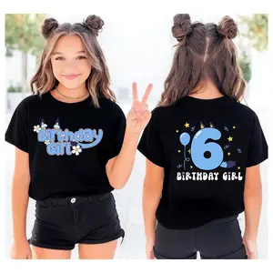 🎂100% Cotton Custom Age Funny Birthday Girl Tee for Youth Adults, Blue Dog Cute Cartoon Graphic Shirt, Youth Teens Birthday Party Gift