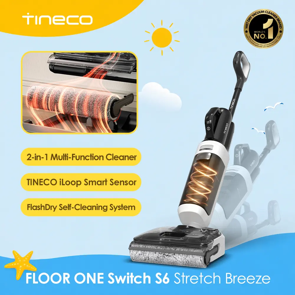 Tineco FLOOR ONE Switch S6 Stretch Breeze, Multi-Function Cleane, 180° Lay-Flat, Flashdry Self-Cleaning, Anti-Tangle Design