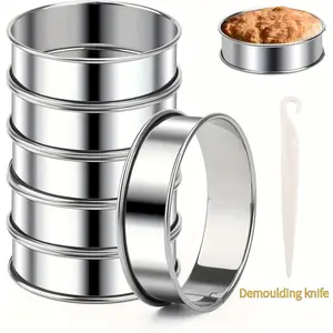 6pcs English Muffin Rings Crumpet Rings Stainless Steel Double Rolled Nonstick Metal Round Tart Ring Molds for Cookie Cooking Baking Non Toxic Bakeware