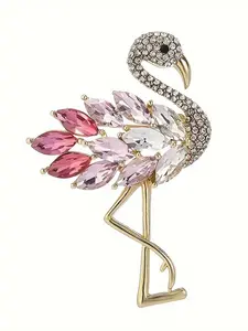 Colorblock Rhinestone Decor Flamingo Design Brooch, Fashionable Animal Design Brooch, Bohemian Trendy All-match & Exquisite Jewelry for Birthday Gift