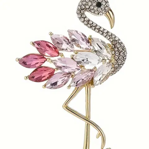 Colorblock Rhinestone Decor Flamingo Design Brooch, Sparkling Brooch, Fashionable Animal Design Brooch, Bohemian Trendy All-match & Exquisite Jewelry for Birthday Gift