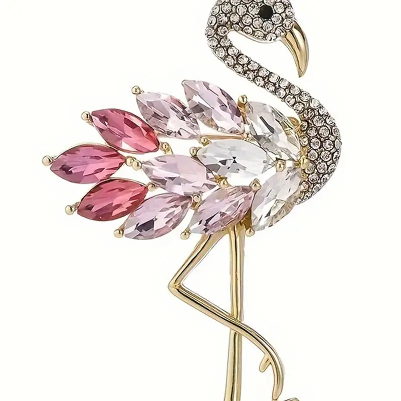 Colorblock Rhinestone Decor Flamingo Design Brooch, Sparkling Brooch, Fashionable Animal Design Brooch, Bohemian Trendy All-match & Exquisite Jewelry for Birthday Gift