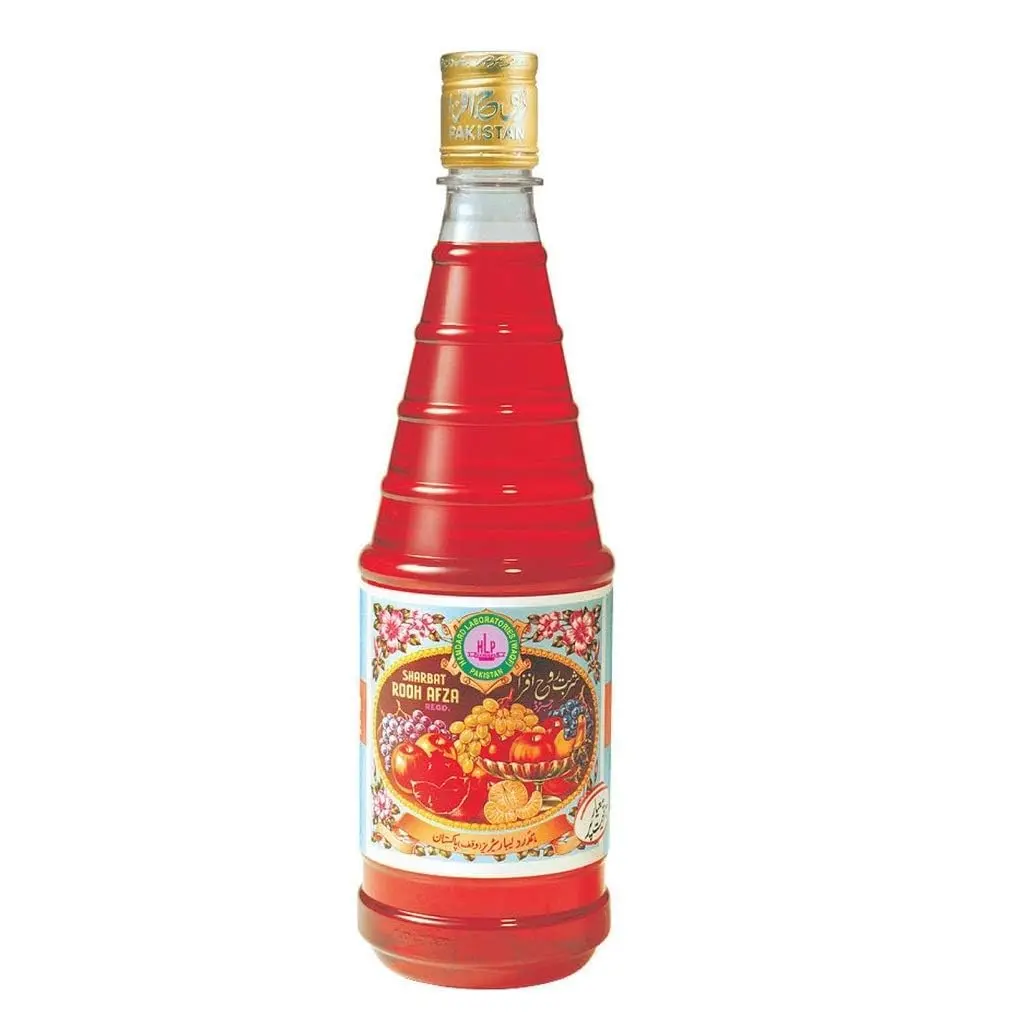 Hamdard Rooh Afza Rose Sharbat Syrup - Single Bottle Flavored Liquid Syrups, 25 fl.oz Beverage, Ambient Safe Room Temp Storage Compatible
