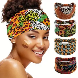 4Pcs/Pack Bohemian Ethnic Colorful Leopard Print Wide Headbands for Women Boho African Pattern Hair Accessories