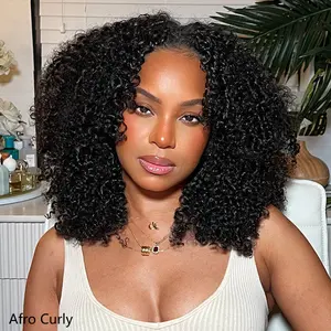 ISEE HAIR Wear Go V part Wig Kinky Curly & Afro Curly Glueless Wig With Elastic Draw-strings Invisible Hairline Human Hair Wigs Beginner Friendly#SpringStatements#greenish#TikTokShopSpringGlowUp