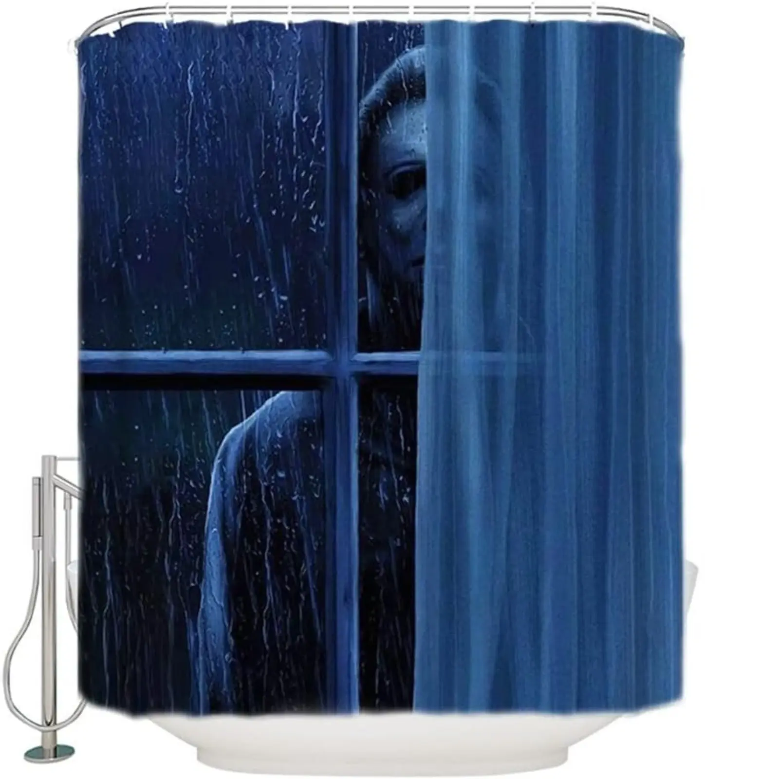 Halloween Horror Movie Themed Shower Curtain Set with Hooks - Scary Killer Character Style-1, Waterproof Polyester, Machine-Washable, Stainless Steel Installation-Friendly, Multi-Size 60″x72″/66x72in, Fine Stitching, Bathroom Home Supply Gift Option, Show