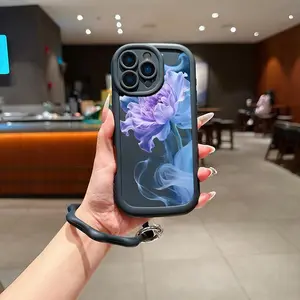 Blue flower with hanging rope combination set phone Suitable For OPPO A11K Case is suitable For OPPO A11K/A11S/A12/A12E/A12S/A15/A15S with TPU Shock proof design perfect for popular