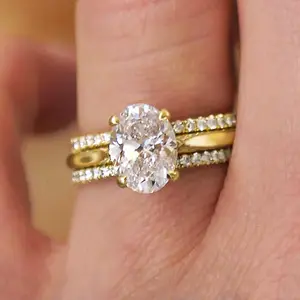 3Pcs Set Oval Cubic Zirconia Rings for Women Luxury Fashion Detachable Wear Lady Jewelry Bridal Wedding Band Accessories