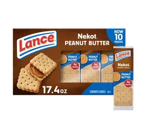 Lance Sandwich Cookies, Nekot Peanut Butter, 10 Individually Wrapped Packs, 6 Sandwiches Each